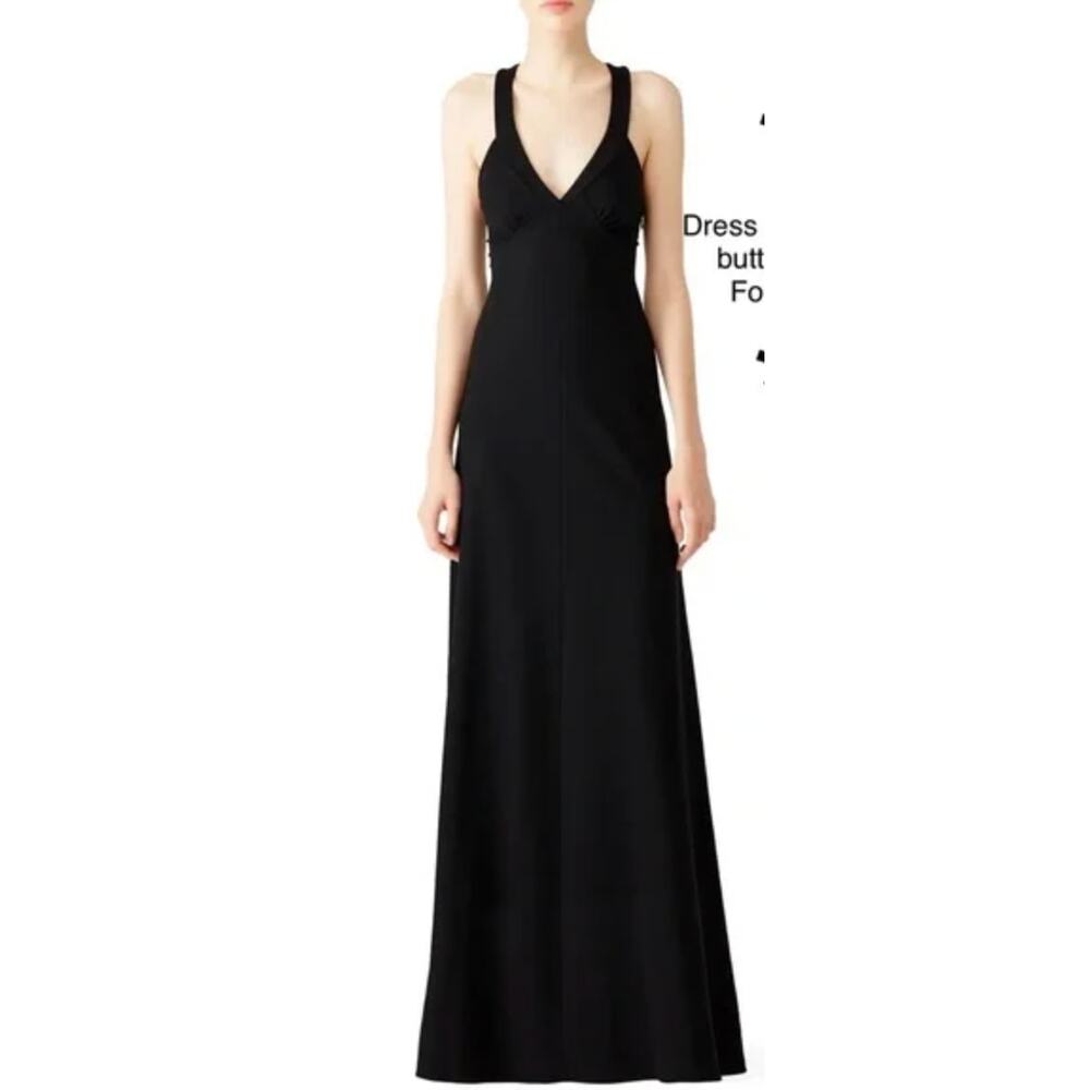 DEREK LAM Plunge Neck Party Evening Racerback Maxi Dress Black 2 $2590